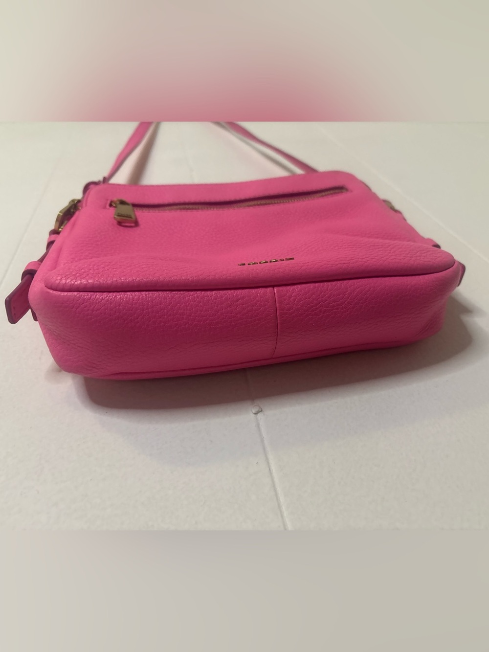 Fossil Piper Crossbody Sling Bag Bright Pink Pebbled Leather - Picture 13 of 15